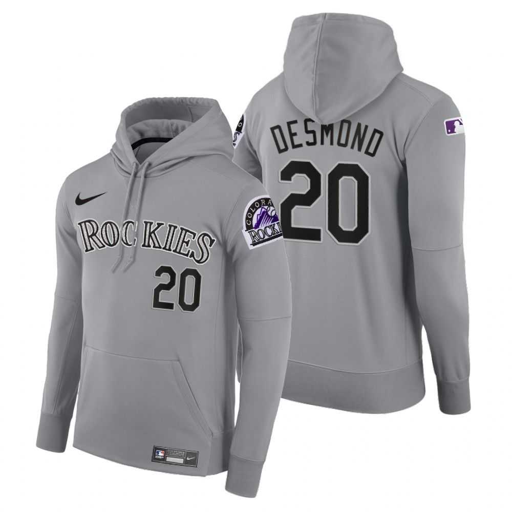 Men Colorado Rockies 20 Desmond gray road hoodie 2021 MLB Nike Jerseys